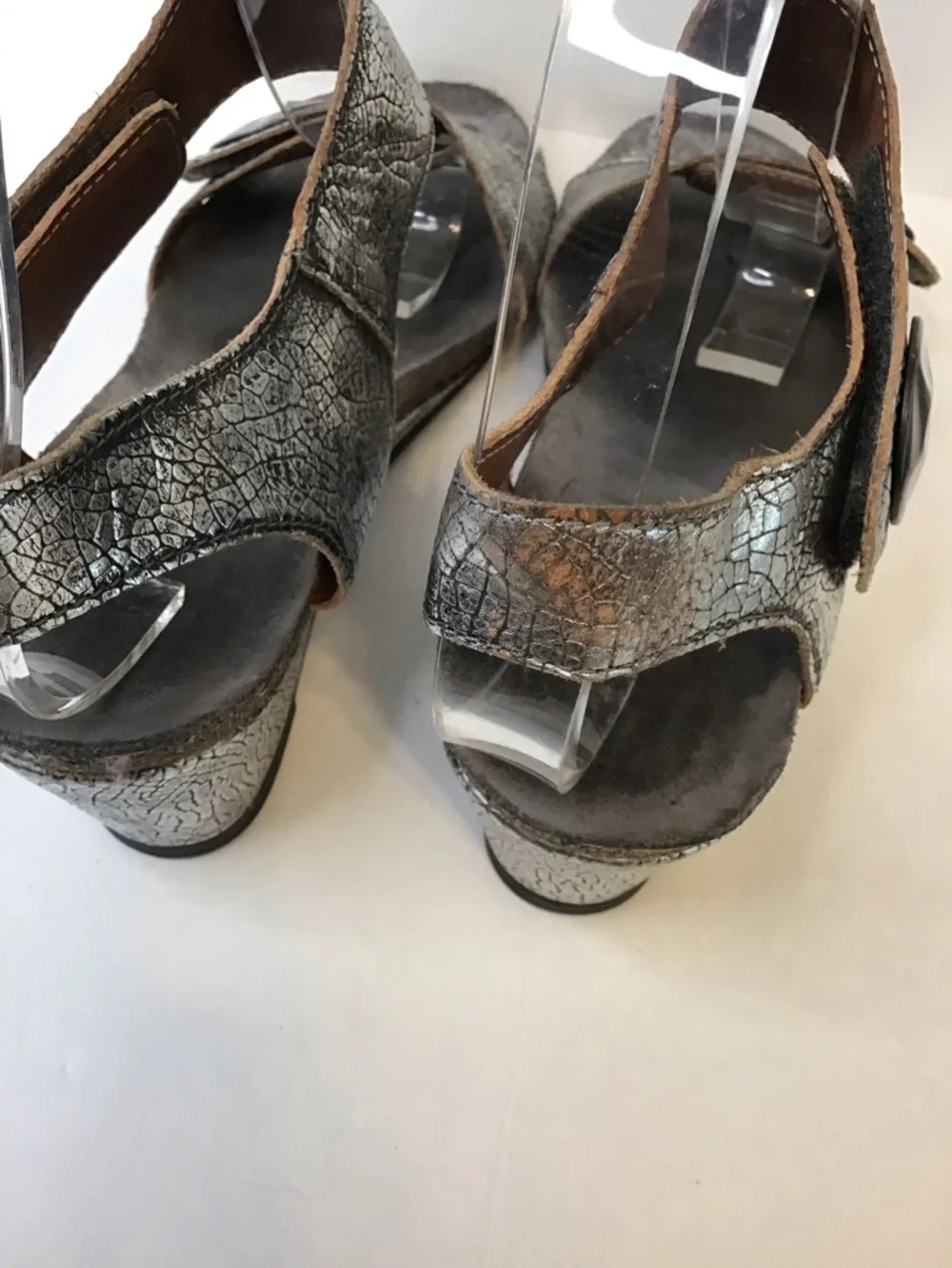 Taos Footwear Women's Silver Metallic Wedge Sandals with Button Accent 40